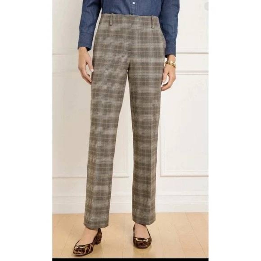 Talbots Southampton Plaid Pants Grey Blue Tan Straight Trousers Womens 28 Preppy